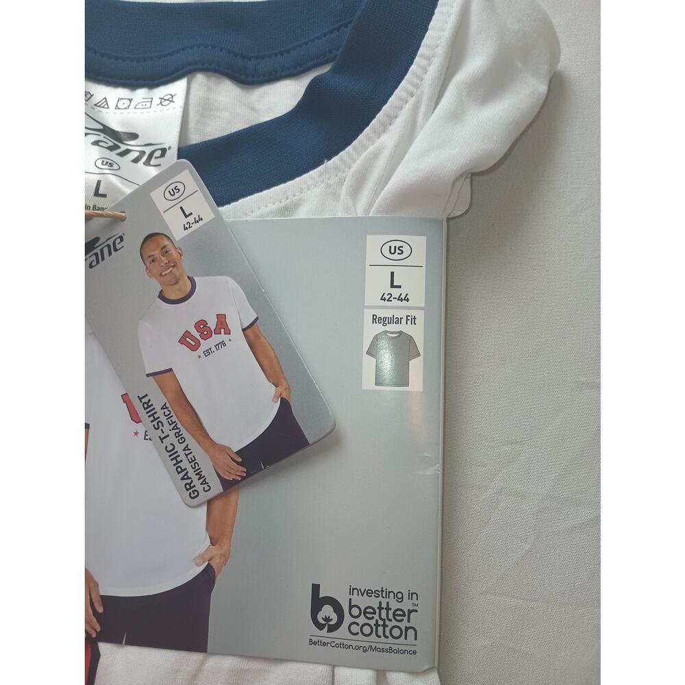 USA Crane NWT White Red Blue Graphic T-shirt Mens Size Large - Picture 3 of 4